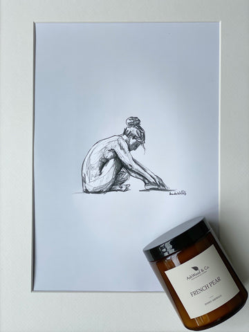 AshWood & Co. Soy Candle + BrendaWillisArt Black & White Nude Gift Pack - Ashwood & Co. 