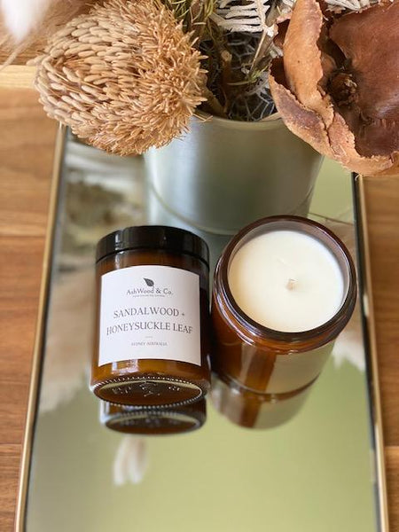 Sandalwood + Honeysuckle Leaf Soy Candle - Ashwood & Co. 